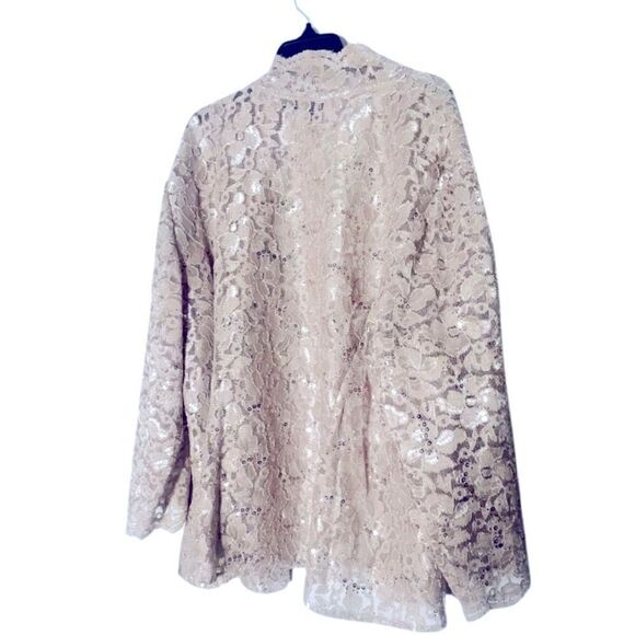 S.L. Fashions Women's Plus Size Sleeveless Tea Length Sequin Lace Jacket - Picture 7 of 8